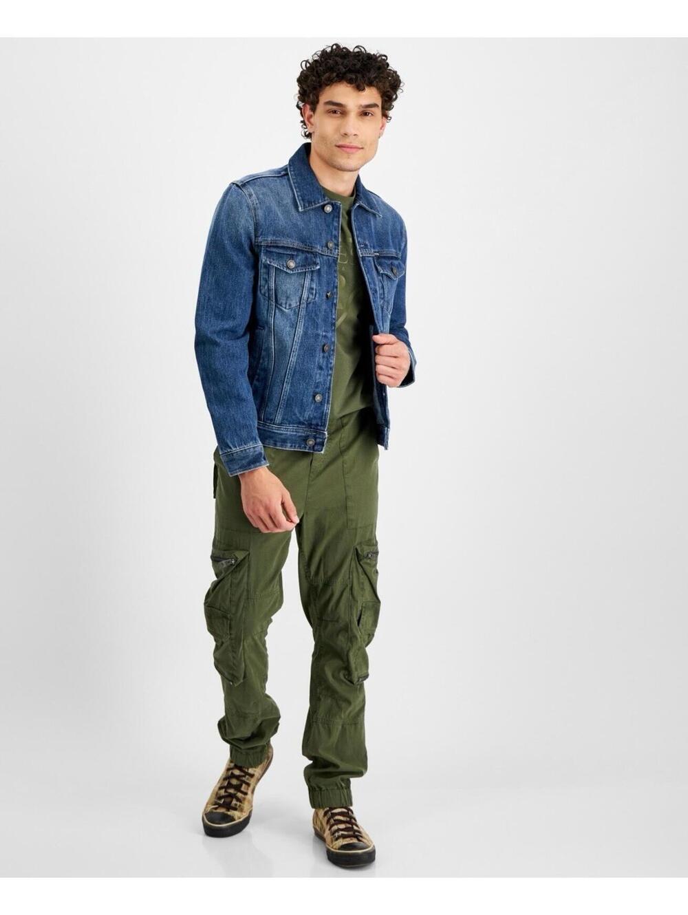$118 Guess Slim Tapered Jeans Denim Jacket Logo Knit Sweatshirt L